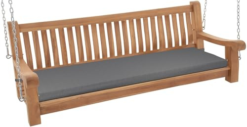 CLP Banc à Bascule résistant aux intempéries Joyce, Coussin Inclus, Robuste Teck Massif, accoudoirs et chaînes, pour terrasse et Balcon, Couleur:Gris foncé, Taille:166x48x8 cm