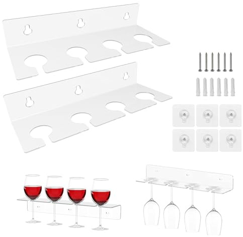 SANLIUBA Vinglashållare, akrylglashållare (2 st), transparent glashållare av glas, två monteringsalternativ ger plats för fyra glas. Perfekt för förvaring och organisering av vinglas