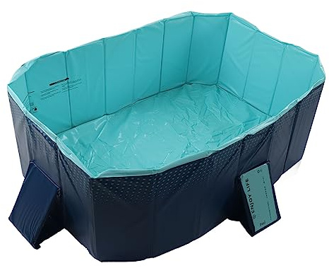 Dioche Uppblåsbar Pool för Hopfällbar Pool - Överdimensionerad Bärbar PVC-badpool för Familj och Husdjur - Ingen Uppblåsning Krävs - Perfekt för Utomhusnöjen och Sommaraktiviteter (1,6 m/63 tum)