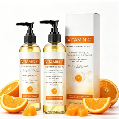 Vitamin C Kroppsolja uppstramande lyftkroppsolja, kroppskorrigeringsolja för fukt och glöd | Anti-aging vård för ansikte och kropp mot rynkor, fina linjer | mild formel (2 st)