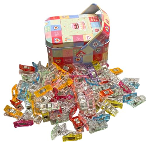 Sewing Clips for Fabric and Quilting 100 Pcs with Tin Box,Sewing Notions Assorted Colors for Craft