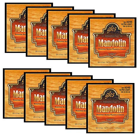 GHS A240-10 Pack, Mandolin Strings, Phosphor Bronze, Loop End, Ultra Light (9-32), Pack of 10