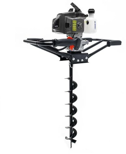 Wiltec Set Benzin Erdlochbohrer 2 Personen mit 100 mm Bohrschnecke, 2,2 kW 3 PS 63,3ccm Pfahlbohrer Pflanzenbohrer