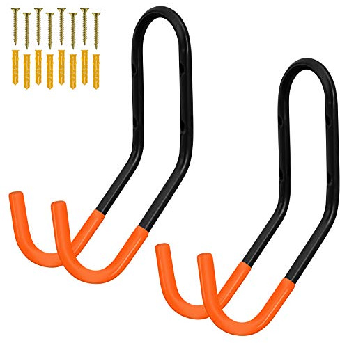 WELLGRO 2er Set Wand Fahrradhalter inkl. Metallschrauben und Dübel - Haltebügel mit Gummiummantelung - Fahrradhalter - Wandhalter - ca. 32 x 11,5 x 21 cm - Farbe wählbar, Farbe:Orange