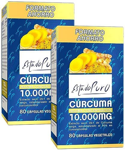 Cúrcuma con Pimienta Negra | Cúrcuma Estado Puro 10000mg | Antiinflamatorio Natural, 25x Veces Más Concentrada, Tres Tipos de Curcumina | 80 Cápsulas de Cúrcuma Tongil (Pack 2)