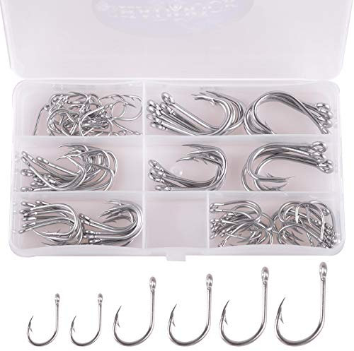 85stk Edelstahl Angelhaken Kit Großes Spiel Selbstmord Tintenfisch Schnabel Angelhaken Salzwasser Kreis Haken mit Angelzubehör Box