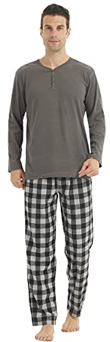 YUSHOW Pijama Hombre Invierno Pijama con Manga Larga Polar y Pantalón Largo de Algodón a Cuadros Conjunto de Pijama Cómodo y Calentito