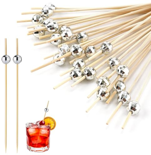 100pz Stuzzicadenti Cocktail Palla da Discoteca, Stuzzicadenti Decorativi Plettri da Cocktail da Discoteca Spiedini da Cocktail Stuzzicadenti per Antipasti per Compleanno Matrimonio