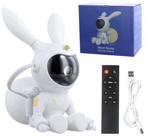 Focenat Proyector Estrellas, 360° Rotación Astronauta Proyector Galaxy con 8 Modos Nebulosa, Mando Distancia, Forma de oreja de conejo, Luz Nocturna Infantil, Regalos Para Niños y Adultos