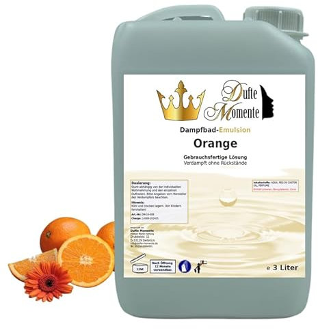 Dufte Momente | Dampfbad Emulsion 3 Liter Orange | geprüfte Qualität | mit naturreinen und natürlichen ätherischen Ölen | gebrauchsfertig | vegan und ohne Tierversuche