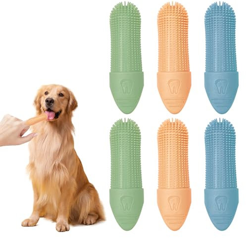 Momowin 6 Pezzi Spazzolino per Cani, Spazzolino da Denti per Gatti, Spazzolino da Denti in Silicone Morbido per Cani e Gatti, per la Pulizia Dei Denti di Cani e Gatti (Giallo+Blu+Verde)