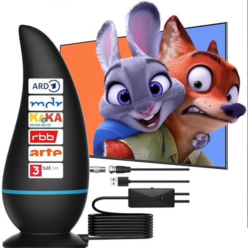 Antenne DVBT2, antenne DVB-T/DVB-T2, antenne tige plus forte pour radio numérique TV/DAB / DVB-T2 Tuner Stick, prise en charge amplificateur de signal pour 4K 1080p et tous les téléviseurs, avec pied