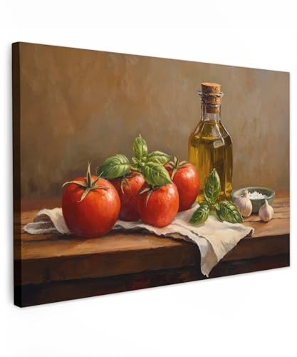 MuchoWow© Impression sur Toile Decoration Murale Peinture 30x20 cm Tableaux Art Décoratif Muraux Décoration Chambre Tomates - Huile d'olive - Nature morte