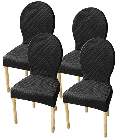 Lot de 4 housses ovales modernes pour chaises de salle à manger et de chambre à coucher avec pieds en bois massif, noir