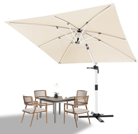 Devoko Sonnenschirm Balkon 300x300x260 cm Alu Ampelschirm mit Abdeckung, Wasserabweisend Gartenschirm mit Kurbel,Sonnenschutz UV50+,360°Rotation,Beige