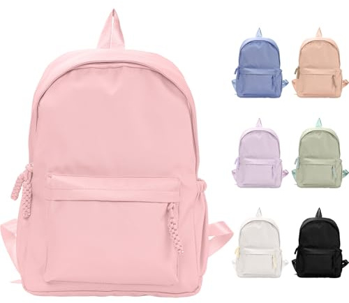 Fjquamitix Backpack for Girls Women High School Book Bag Cute Backpack for Men Teens, Lightweight Simple Middle School Back Pack Daypack (Pink)