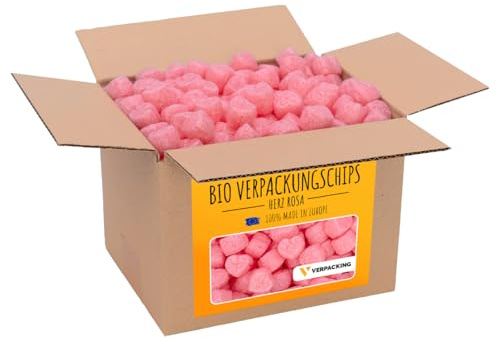 verpacking chips de calage BIO en amidon de maïs [couleur & quantité au choix] matériau de calage pour colis 100 litres - rose (cœur)