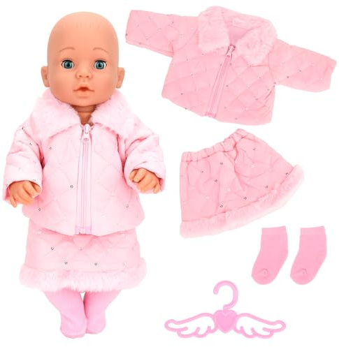 Miunana dockkläder 35–43 cm för babydockor, söt klänning, rock, kjol, strumpor, klädgalge, kompatibel med babydockor, presenter till flickor
