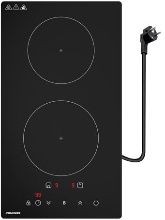 FIREGAS Placa de Inducción 2 Fuegos 3700W, Placa de Cocina de Inducción Encastrable, Control Táctil, Función Boost, Temporizador y Seguridad Infantil