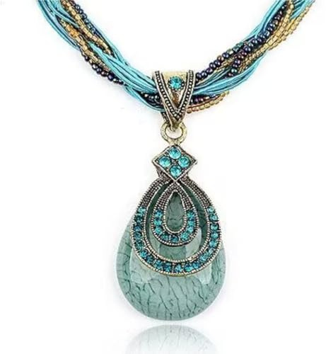WATEFOER Collar Bohemio de Turquesa para Mujer Collar Retro Vintage con Colgante de Diamantes de Imitación Joyería de Moda Regalos para el Día de la Madre San Valentín Cumpleaños