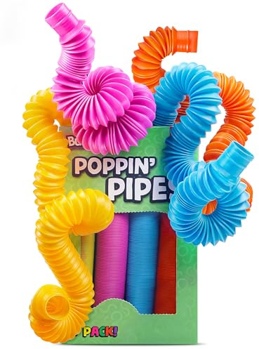 BUNMO Pop Tubes - Sensory Toys - Fidget Toys - Imaginative Play & Stimulating Creative Learning - Hours of Fun for Kids - Tons of Ways to Play - Non-Mouthable Toy 3+ - 4 Pack Large