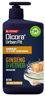 Dicora Urban Fit | Gel de Ducha Energizante con Extractos de Vetiver y Ginger | Gel de Baño que otorga una Sensación única y estimulante | Tamaño 825 ml