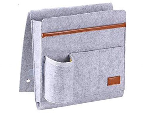 Copiel Organizador colgante de fieltro, bolso organizador con carrito de cama con bolsillo para colgar en la cama, bolsa de almacenamiento de bolsillo para sofá, organizador de gafas, iPad gris claro