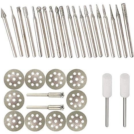 Diamant burr set för Dremel roterande verktyg slipning skärning borr bit sten glas kakel smycken gravering sten etsning murverk 1/8 tum slipmaskin snideri skärare metall gravyrsats skåra – 32 st