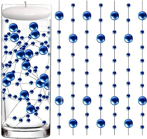 50 Pcs Pearl String for Floating Candles Centerpiece, Blue Faux Pearl Beads Vase Filler for Wedding Table Décor.