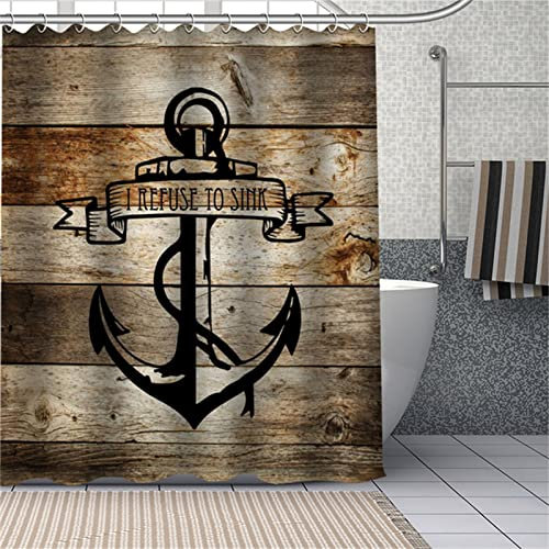 Duschvorhang 120x180cm, Anker Schwarz Duschvorhänge Antischimmel Wasserdicht Gewichteter Polyester Stoff, Waschbar, Textil Badvorhang für Dusche und Badewanne Dekor 3D Shower Curtains mit Haken