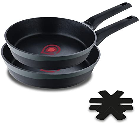 MasterPro Gastro Reeco, Set Jumbo de 5 piezas, 3 Sartenes antiadherentes de 20, 24 y 28 cm y Cazo de 16 cm con Tapa| Indicador de Temperatura, Aluminio Fundido Reciclado, Para Todo Tipo de Cocinas