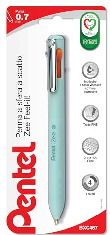 Pentel BXC467 Izee 4 Colori, penna a sfera 0,7 mm 4 colori di scrittura (rosa, azzurro, arancio, viola), 1 pz