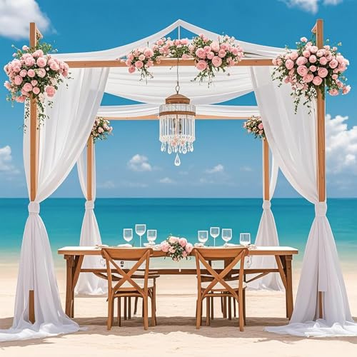 FOTSHARER White Ceiling Drapes for Weddings 5FTx30FT 2 Panels Chiffon Arch Draping Fabric Sheer Curtains for Chiffon Ceiling Drapery Tulle Ceiling Drapes for Wedding Party Ceremony Swag Tent Decor