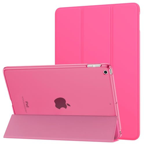 MoKo Hülle Kompatibel für iPad 9.7 2017/2018, 5./6. Generation - PU Leder Tasche Schutzhülle Schale Smart Case mit Transluzent Rücken Deckel Auto Schlaf/Wach Stanfunktion, Fluoreszierendes Rosa