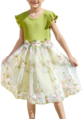 PATPAT Abito da Festa per Ragazze Senza Maniche, Abiti da Principessa in Tulle con Ricami a Fiori, Abito da Ballo tutù per Matrimonio Compleanno Spettacolo Battesimo Battesimo Banchetto FESTIVITÀ