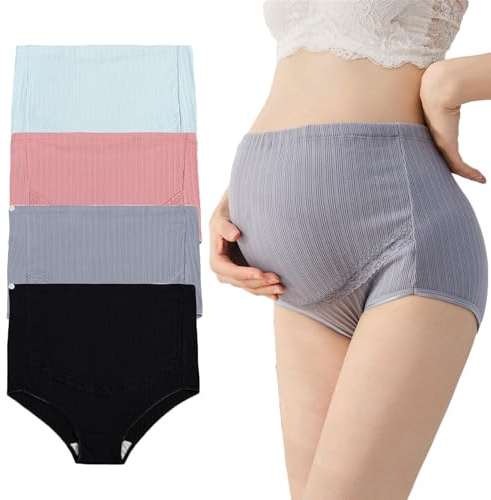 AUTUCAU Maternity Cotton Underwear High Waist Adjustable Pregnancy Seamless Soft Hipster Panties Over Bump 4-Pack