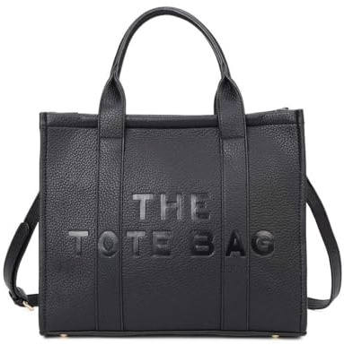 BagDesign Women's Lightweight Tote Shoulder PU Leather Spacious Shoulder Handbag with Long Strap -BLACK