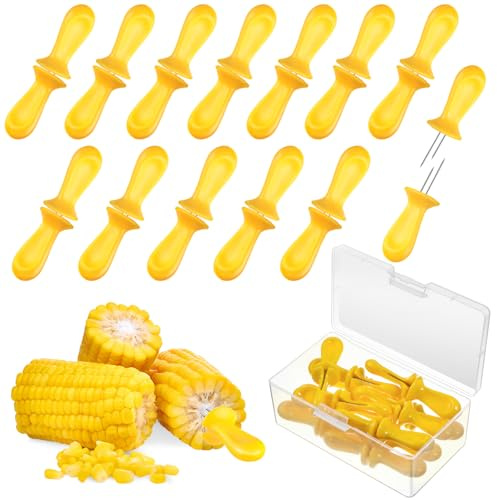 Teenyyou 24 Pcs/12 Pairs Stainless Steel Corn Holders with Storage Box 3 Inch Corn on the Cob Skewers Portable Steel Forks Set for BBQ Home Summer Cooking Camping Party