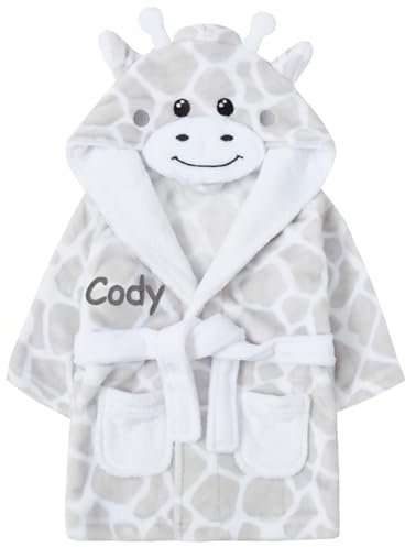 Gembroidery Personalised Baby Bathrobe Hooded Fleece Dressing Gown Super Soft Gifts Robe For Boys Girls Cute Teddy Ears (6-12 Giraffe)