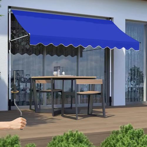 MDDKOP Auvent Manuel Rétractable Résistant aux UV Store Banne de Jardin en Acier Polyester avec Manivelle Hauteur Réglable 2.15-3.1M sans Perçage Exterieur Terrasse Auvent Téléscopique(Bleu,2x1.2M)