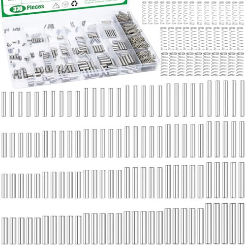 Yauhar 370Pcs 304 Stainless Steel Dowel Pins and Compression Springs Assortment Kit, M2 M3 M4 M5 Shelf Support Peg Pin Rod Fasten Elements