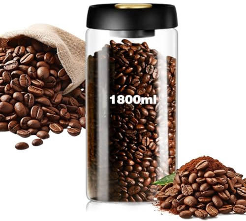 MIUUIPI Lata de café hermética, 1800 ml, recipiente para granos de café con tapa de bomba de vacío, lata de café de vidrio almacenamiento sostenible, hermética luz evitar recipientes de café para