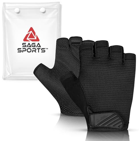 SAGA SPORTS Kids Cycling Gloves, Half Fingerless Anti-Slip Bike Gloves for Boys & Girls | Kids Motorbike Gloves Non-Slip MTB, BMX (Black, Large [8-10])