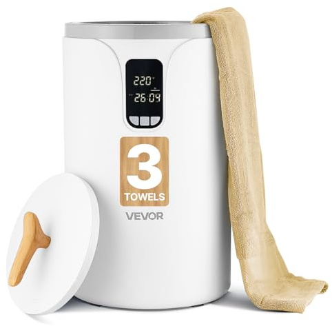 VEVOR Chauffe Serviettes 20 L, Seau Sèche-Serviettes pour Salle de Bain Spa, avec Écran LED, Réglage de la Température, Minuterie et Verrou de Sécurité, pour Couvertures Peignoirs, Maison, Blanc