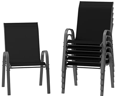 Amopatio Lot de 6 chaises de Jardin, empilables, à Dossier Haut, en textilène, pour terrasse, Balcon, résistantes aux intempéries, 60 x 72 x 96 cm, Noir