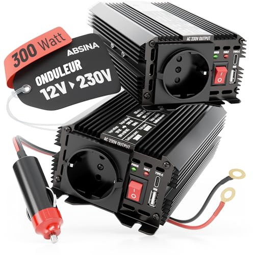 ABSINA 12 V till 230 V spänningsomvandlare, 2-pack – modifierad sinusväxelriktare 12 V till 230 V – inverterare 300 W med 600 W toppeffekt