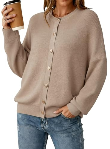 Arach&Cloz Women's Oversized Cardigan Sweaters Button Down Lightweight Casual Outfits Winter Long Sleeve Batwing Cozy Cashmere Fashion Clothing Christmas Jackets Trendy Outerwear 2025 Dark Apricot M