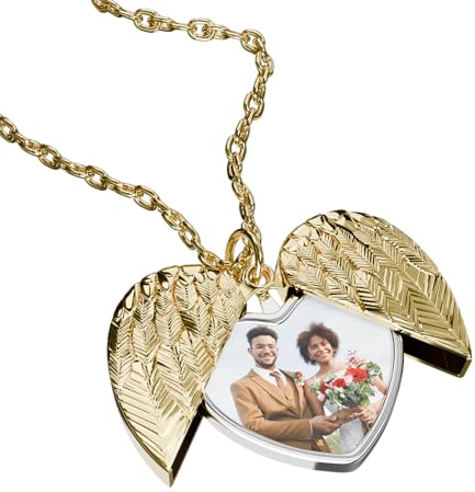 Personalised Locket Women Necklace w/ Picture Inside (gold heart wings)