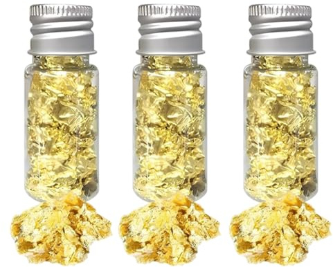 Botellas Copos de Lámina de Oro, 3 Piezas, papel de lámina de oro multifunción, papel decorativo para manualidades, decoración de uñas, hojas doradas, decoración para hornear postres, cupcakes