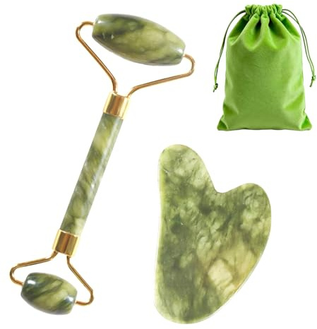 Gua Sha - Rodillo facial de piedra y jade para masaje facial, incluye rodillo facial para mejorar las líneas finas y relajar los músculos del cuerpo Skincare